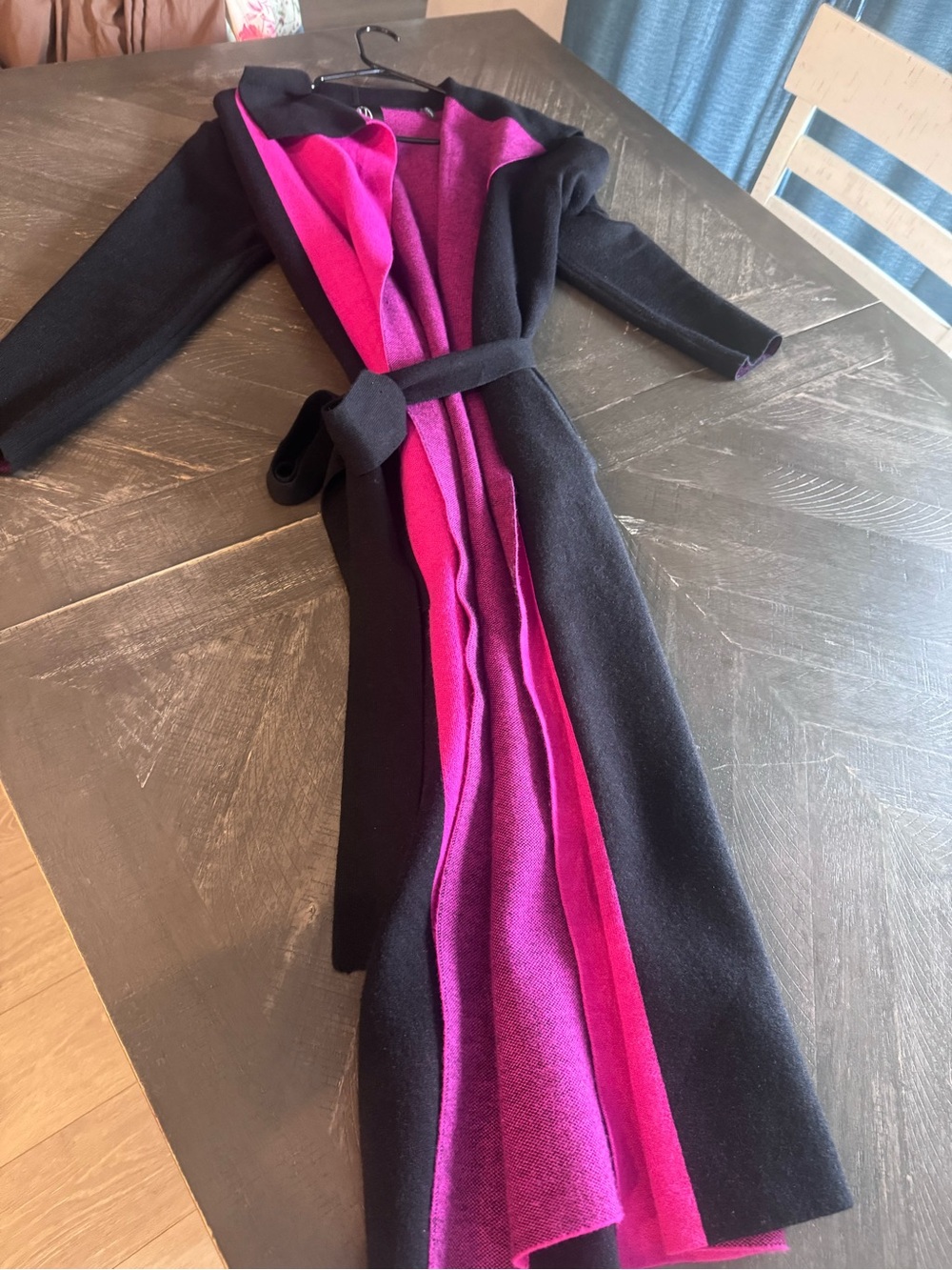 Vertigo Paris Black Long Sleeve Wrap Dress with Pink Panels